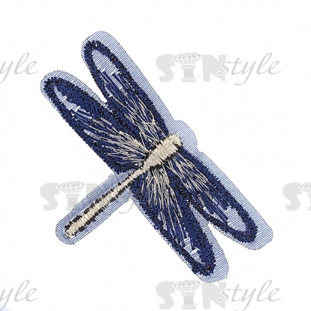 Аппликация "Стрекоза", вышивка на капроне, цвет темно-синий, размер 50х35 мм фото 1