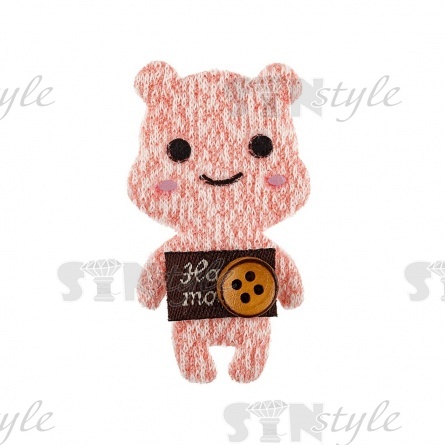 Аппликация 3D "Мишка", цвет грязно-розовый, размер 27х40 мм фото 1