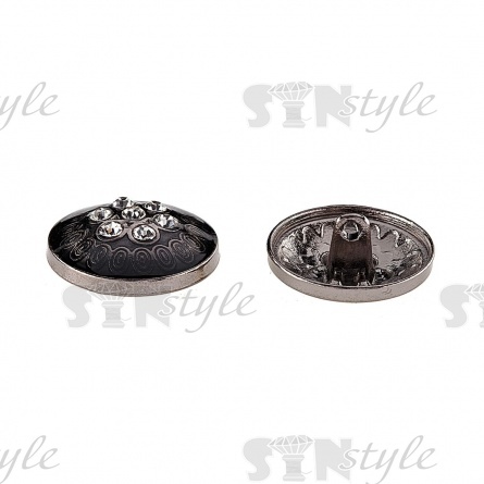 Пуговица металлическая  на ножке, размер 28 L, цвет черный+белые стразы фото 2