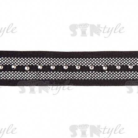 Тесьма отделочная эластичная с клепками, цвет черный, ширина 25 мм, намотка 15 ярдов  фото 1