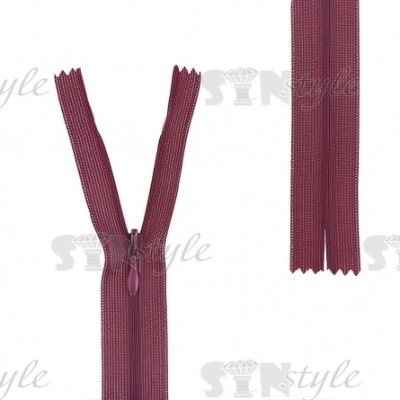 Молния спираль, тип 3, потайная, неразъемная, основа капрон, длина 50 см, цвет 230 (красный виноград), бегунок цвета основы фото 1