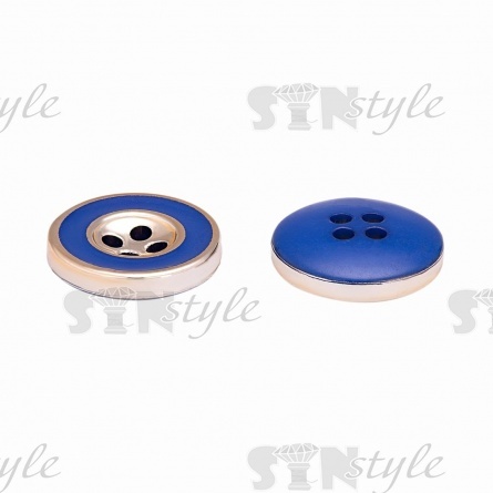 Пуговица пластиковая на четыре прокола, золотая/синяя, 24L фото 3