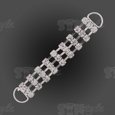 Декоративное украшение со стразами пришивное, цвет никель+белые стразы, размер 80х12 мм фото 1