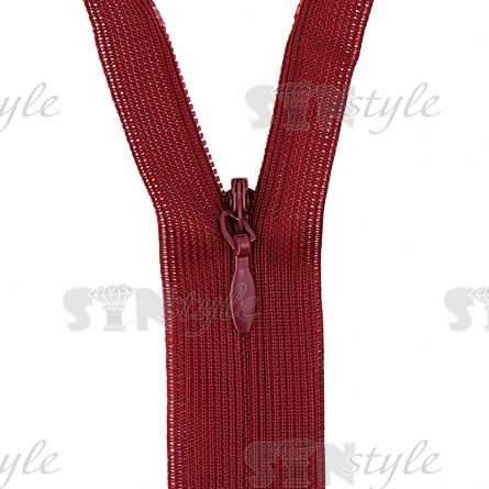 Молния спираль, тип 3, потайная, неразъемная, основа капрон, длина 50 см, цвет 178 (бордовый), бегунок цвета основы фото 2