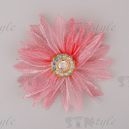 Цветочки декоративные из капрона со стразами, цвет фуксия, диаметр 45 мм,  фото 1