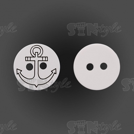 Пуговица пластиковая на два прокола "Якорь", белая с черным, 20L фото 1
