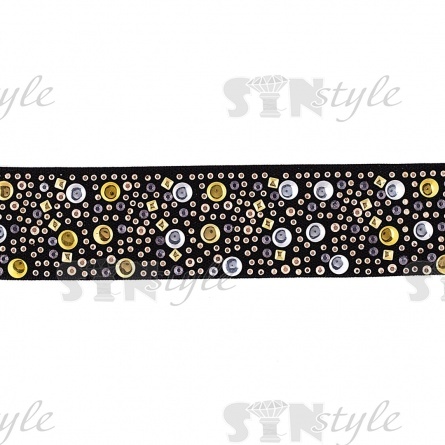 Резинка декоративная, ширина 35 мм, цвет черный+золото+серебро, намотка 47 ярдов фото 1