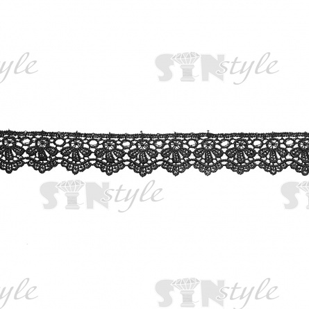 Кружево ажурное с причудливым узором и фестонами по краю, ширина 35 мм, цвет черный, намотка 15 ярдов фото 1