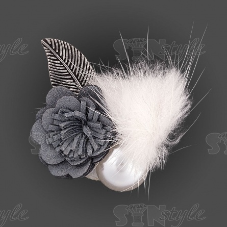 Цветочки декоративные с мехом, размер 40х30 мм, цвет серый фото 1