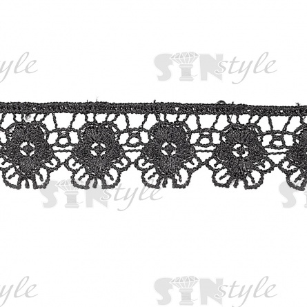 Кружево ажурное, нежная цветочная гирлянда с резным краем, ширина 40 мм, цвет черный, намотка 15 ярдов фото 1