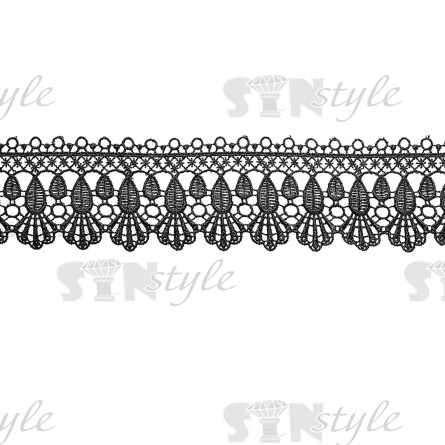 Кружево ажурное, нежная воздушная гирлянда с причудливым узором и резным краем, ширина 60 мм, цвет черный, намотка 15 ярдов фото 1