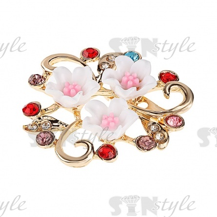 Брошь со стразами , размер 38х38 мм, цвет золото+стразы цветные, застежка булавка фото 2