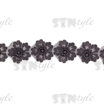 Цветочки из капроновой ленты, размер 55 мм, цвет черный, намотка 20 ярдов, 17 шт/ярд фото 3
