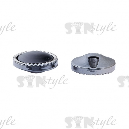 Пуговица пластиковая на полуножке, размер 28L, основа темный никель, шляпка черная фото 2