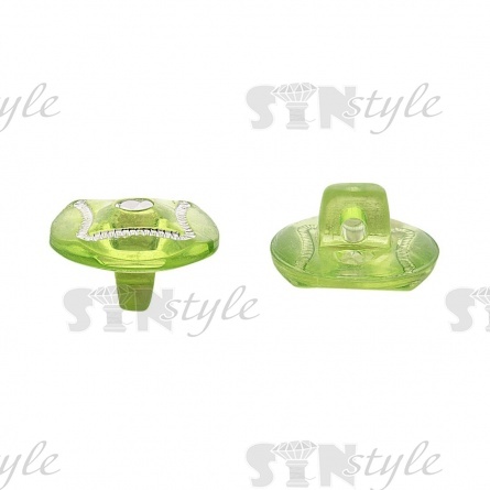 Пуговица пластиковая на ножке, круглая, салатовая прозрачная с белой стразой в центре, 20L фото 2