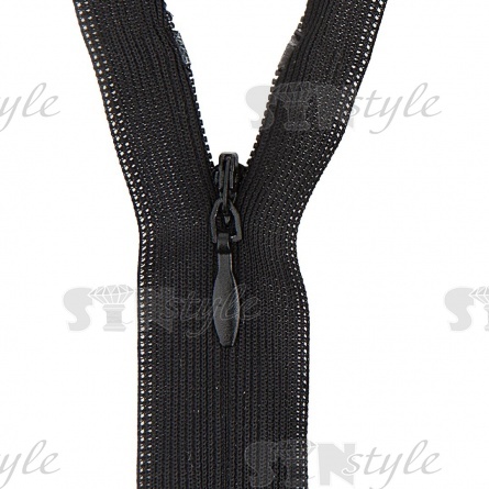 Молния спираль, тип 3, потайная, неразъемная, основа капрон, длина 50 см, цвет 322 (черный), бегунок цвета основы фото 2