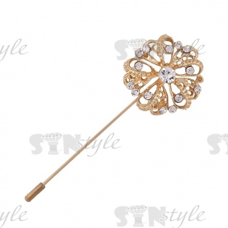 Брошь-игла металлическая со стразами, цвет золото+белые стразы, размер 30*90мм фото 1