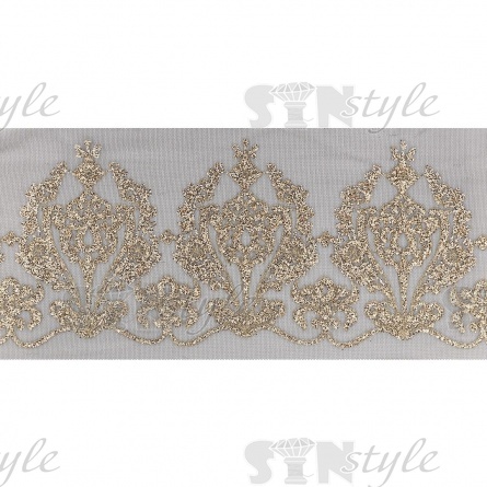 Кружево на сетке черного цвета с золотым глиттером, ширина 190 мм, намотка 15 ярдов фото 2