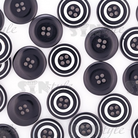 Пуговица пластиковая на четыре прокола, черная/белая, 34L фото 4