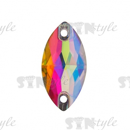 Стразы пришивные стеклянные, форма лодочка, цвет радужный (голография), размер 10 мм х 19 мм  фото 1
