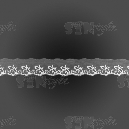 Кружево на сетке белого цвета с белой вышивкой, ширина 50 мм, намотка 15 ярдов фото 2