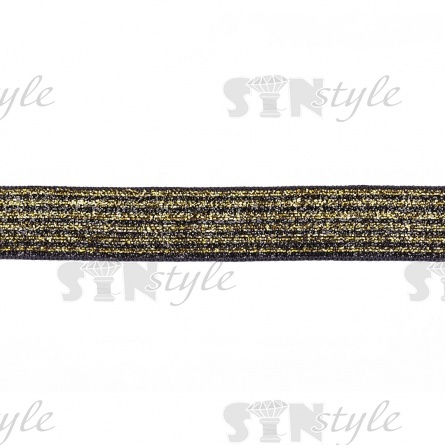 Декоративная тесьма бархатная с люрексом, цвет черный+золото, ширина 20 мм, намотка 100 ярдов фото 1