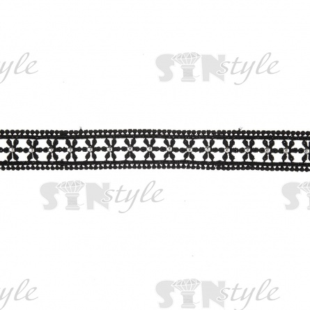 Кружево ажурное с клепками, ширина 25 мм, цвет черный, намотка 15 ярдов  фото 2