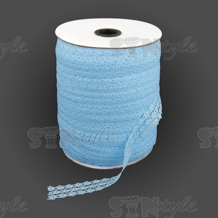 Кружево на сетке с цветочным рисунком, цвет голубой (№4),  ширина 25 мм, намотка 300 ярдов фото 1