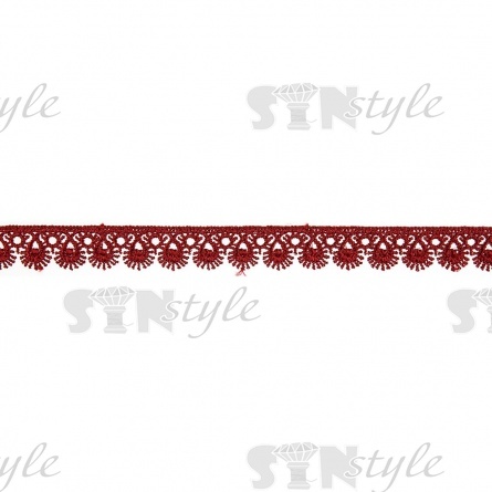 Кружево ажурное, тонкая изящная нежная гирлянда с причудливым узором и резными краями, ширина 15 мм, цвет бордовый, намотка 10 ярдов  фото 2