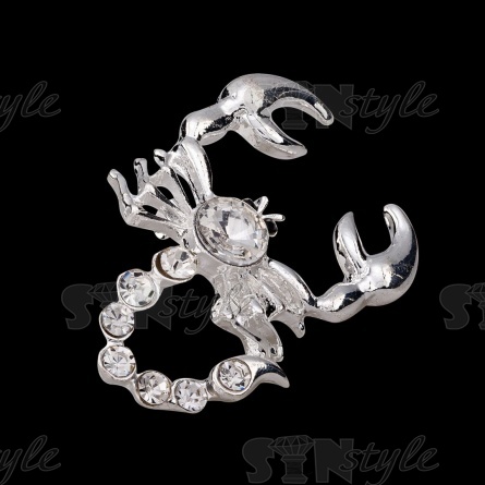 Брошь "Скорпион", размер 28х45 мм, цвет серебряный+стразы белые, застежка булавка фото 2