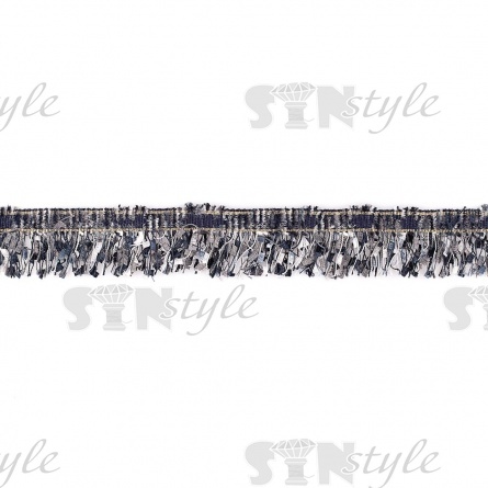 Декоративная тесьма букле с бахромой, отделана золотым люрексом, цвет серый, ширина 35 мм, намотка 45 ярдов фото 2