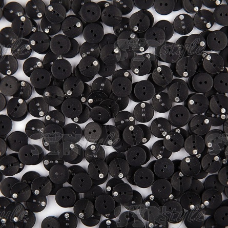 Пуговица пластиковая 20L, цвет черный+белая страза фото 3