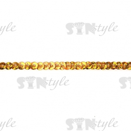 Пайетки на нитке, d=3 мм, цвет золотой радужный-голография фото 1