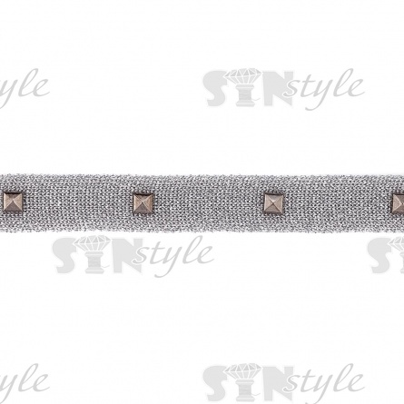 Тесьма трикотажная с заклепками, ширина 22 мм, намотка 15 ярдов, цвет серебряный фото 1