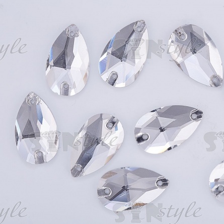 Стразы пришивные стеклянные Капля, цвет белый прозрачный, размер 17*28 мм фото 3