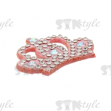 Аппликация "Корона" из страз, на фетровой основе, размер 36 мм х 27 мм, цвет розовый + радужные стразы фото 2