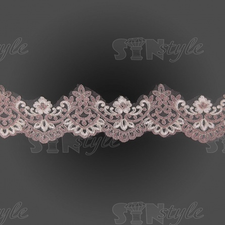 Кружево гипюр, ширина 115 мм, намотка 15 ярдов, цвет шмпань+грязно-розовый фото 2