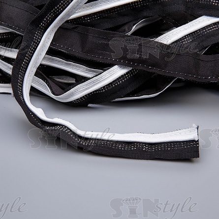 Декоративная тесьма отделочная лампасная со стразами, цвет черный+белый, ширина 30 мм, намотка 50 ярдов фото 2