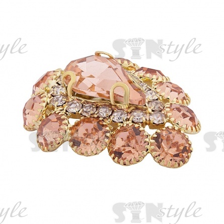 Пуговица металлическая на ножке, размер 20х25мм, цвет золотой + белые и золотоые стразы фото 2