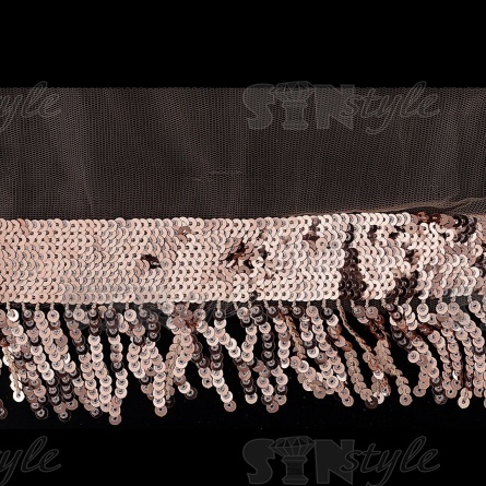 Тесьма на сетке с пайетками, ширина 210 мм, намотка 16 ярдов, цвет шампань фото 2