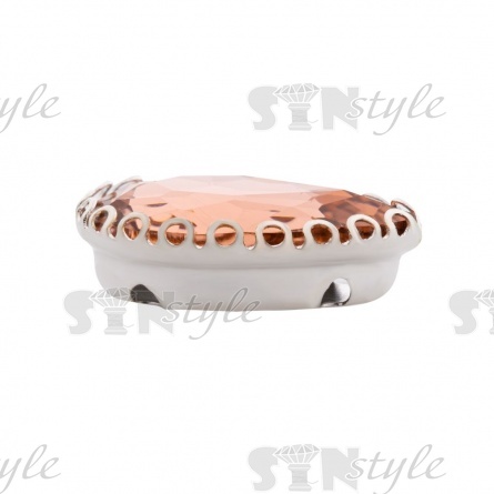 Стразы пришивные, стеклянные в оправе, форма капля, цвет серебро+персик, размер 10х14 мм фото 2