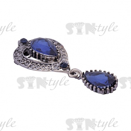 Брошь с подвеской, застежка булавка, цвет темный никель+синие стразы, размер 24х53 мм фото 2