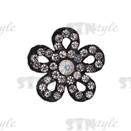 Аппликация "Цветочек" из страз, на фетровой основе, размер 22 мм, цвет черный+белые и радужные стразы фото 1