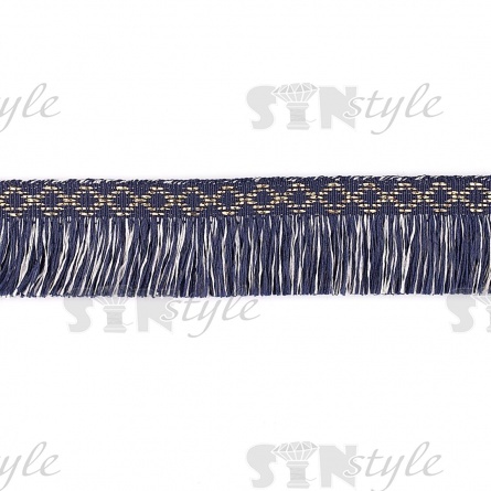 Декоративная тесьма букле с бахромой, цвет синий+белый+золото, ширина 35 мм, намотка 45 ярдов фото 1