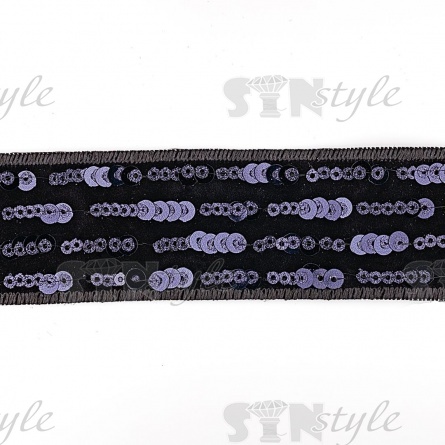 Декоративная бархатная тесьма, расшитая темно-синими пайетками, ширина 35 мм, намотка 10 ярдов фото 1