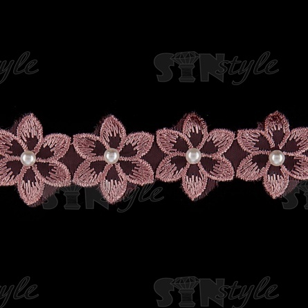 Цветочки из капроновой ленты, размер 30 мм, намотка 20 ярдов, цвет грязно-розовый  фото 3