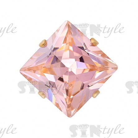 Стразы пришивные стеклянные в цапах, форма квадрат, цвет золото+персик, размер 12*12 мм фото 1