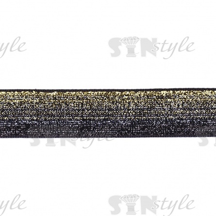 Лента бархатная с люрексом, ширина 20 мм, цвет черный+золотой, намотка 100 ярдов фото 2