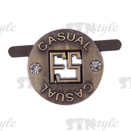 Брошь металлическая, тип крепления "усики", диаметр 15 мм, цвет бронзовый+белые стразы фото 1