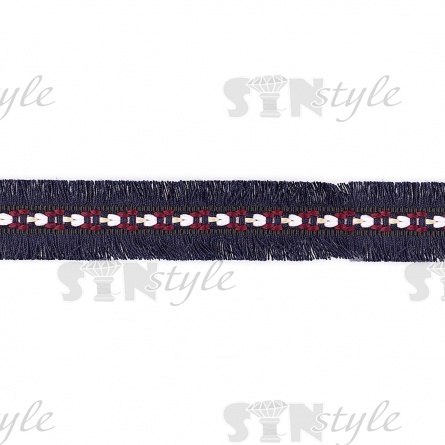 Декоративная тесьма букле с бахромой, цвет синий, ширина 25 мм, намотка 45 ярдов фото 1